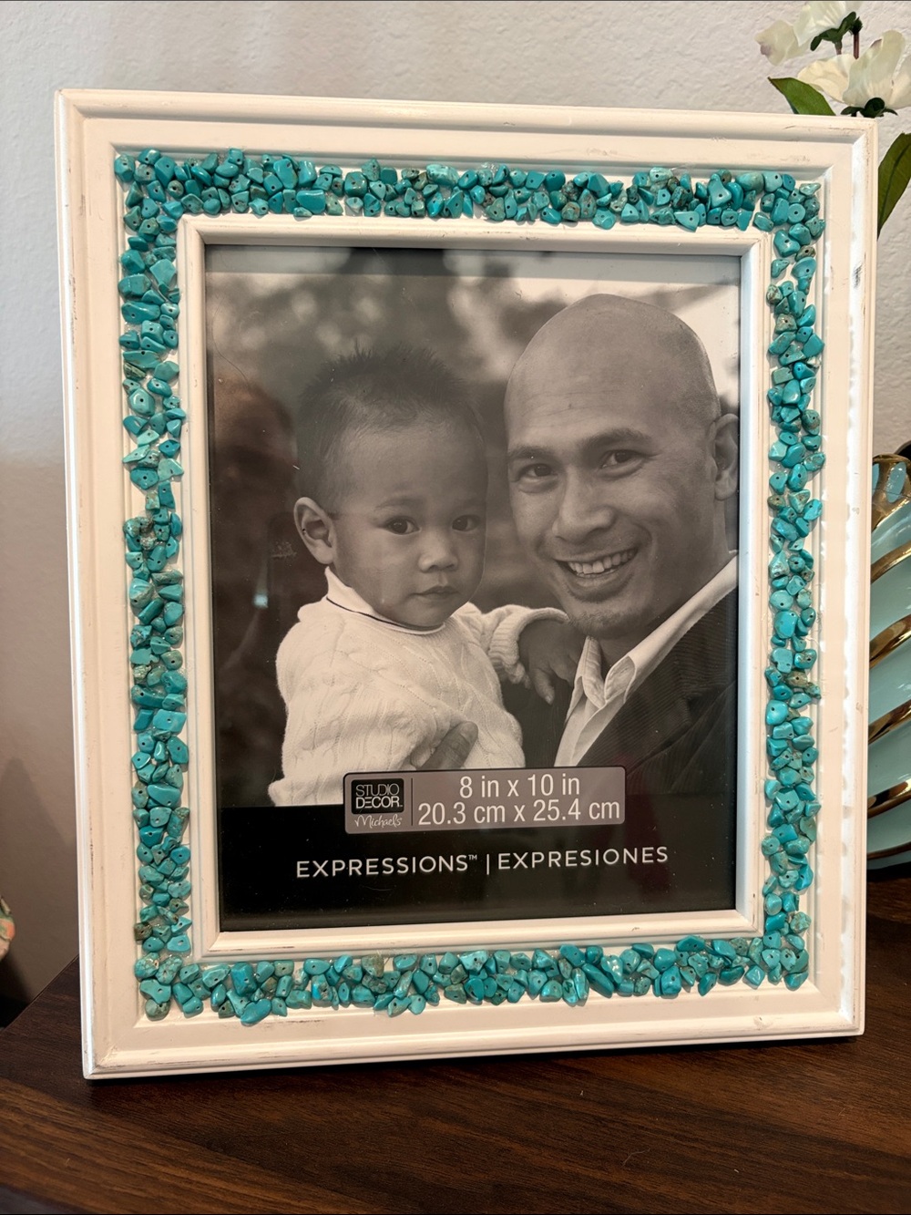 Studio Decor White Frame with Turquoise Beaded Accent